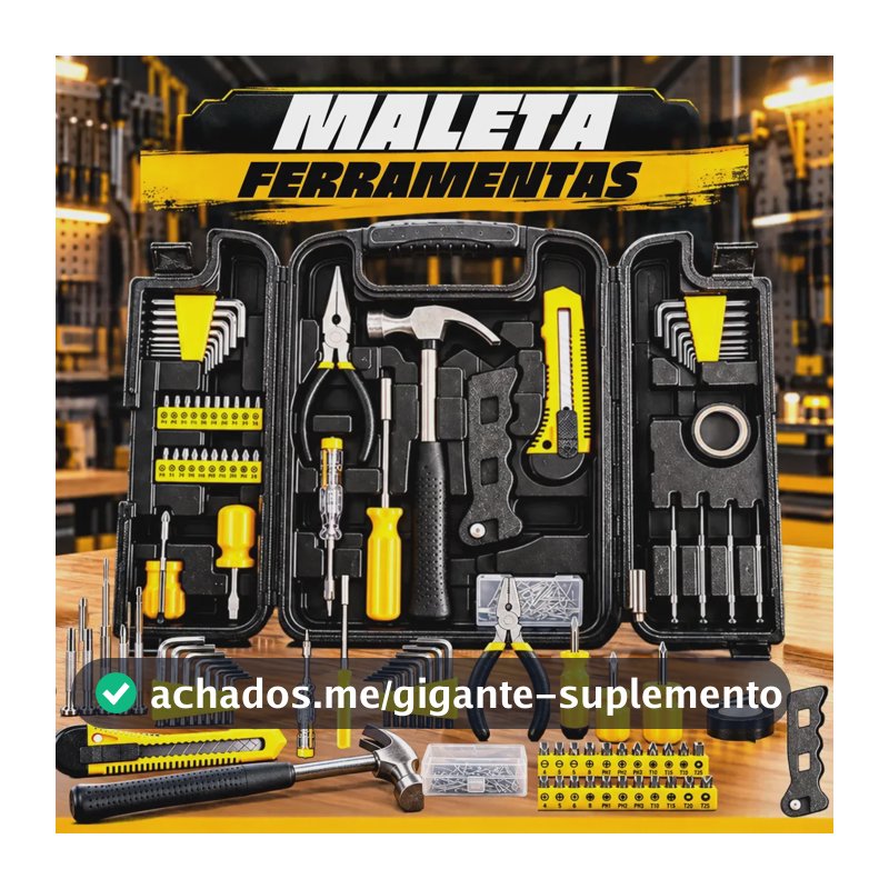 Jogo Maleta ferramentas 200 peças profissioal e domestico Completa Manutenção, Alicate, Bits, Estilete, Chaves Allen, Fenda E Phillips, Martelo, Serra, Fita Isolante, Pregos, Buchas, Chave Voltagem