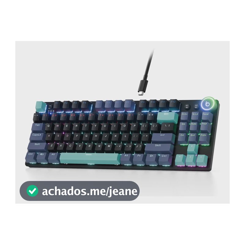 Teclado Mecânico Gamer Rgb Tkl, USB-C/Bluetooth/2.4G Sem Fio Teclado, 87 Teclas Hotwape Ansi Com Knob, Anti-Ghosting para PC, Notebook