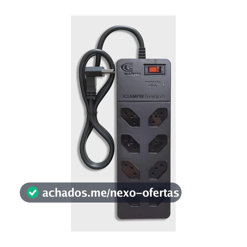 Filtro de Linha com Protetor de Surto DPS iCLAMPER Energia 8 Tomadas 3 Pinos 10 Amperes com Tecnologia LCF Anti Raio Cor Preto