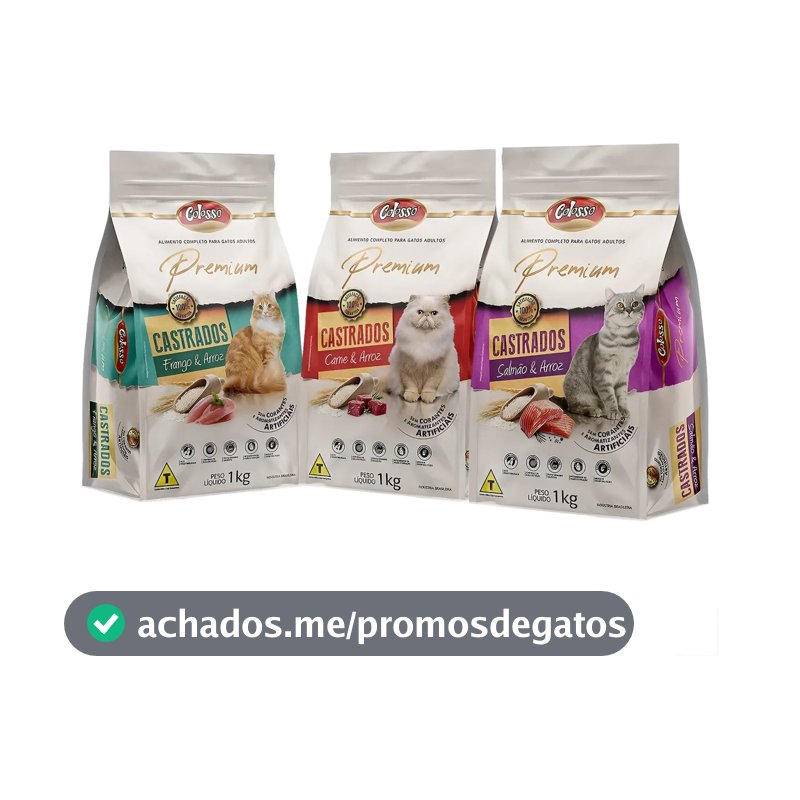 Kit 3 Ração Colosso Premium Gato Castrado Sabores Mix 1 Kg