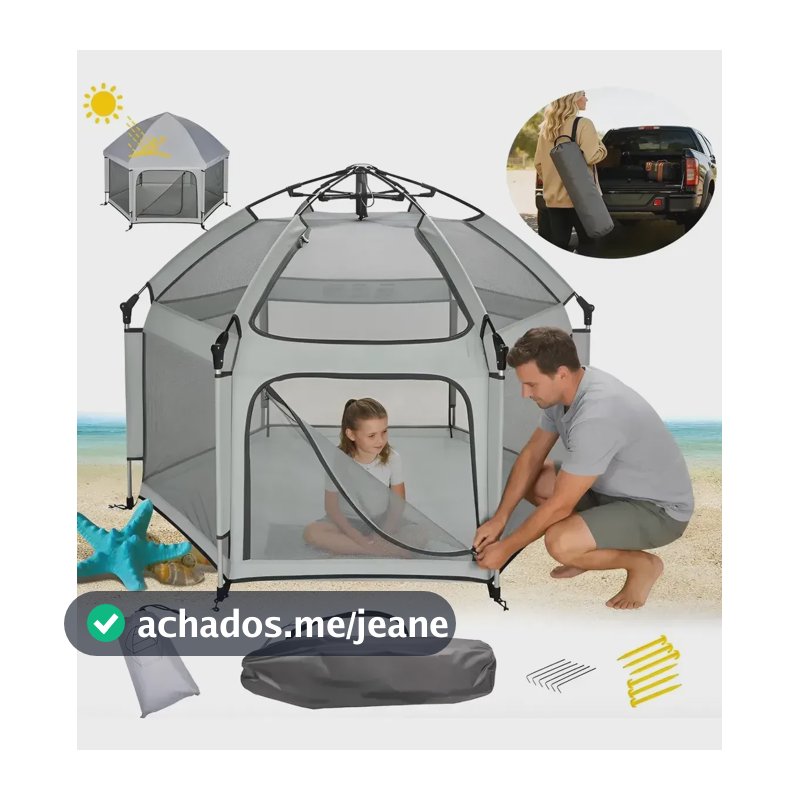 Cercado Tenda Portátil P/ Crianças Cinza Interno E Externo Cinza