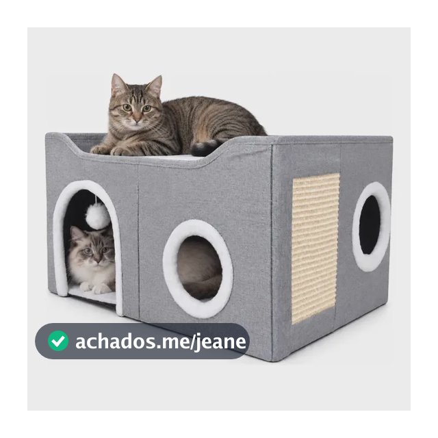 Casinha Cama Pet Gatos Deluxe Com Arranhador Sisal 2 Andares Cor Cinza