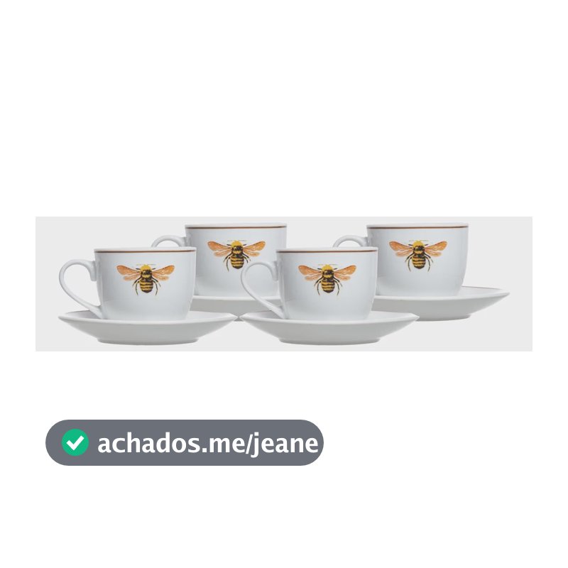 Kit 6 Xícaras De Café Abelha Porcelana 80ml - Lhermitage Branco Abelha