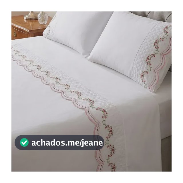 Jogo De Lençol Casal Queen 4 Peças Bordado Primavera Novo Branco Bordado Rosa