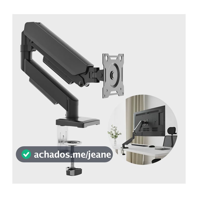 Suporte Para Monitores Articulado De Mesa Pistão A Gás 13-32 Preto Com Pintura Eletrostástica