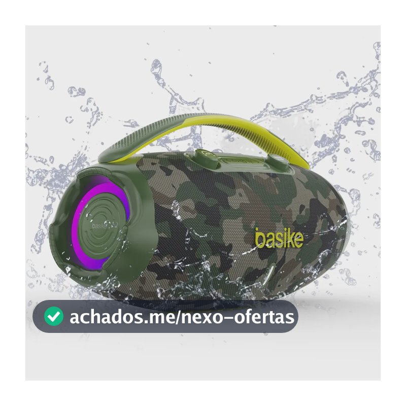 Caixa De Som Basike Ba-RAD207 Edição 80W Rádio FM Bluetooth 5.3 TWS RGB Bass Boost 9000mAh Camuflagem