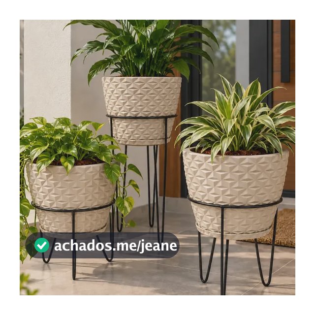 Kit 3 Vasos Planta Flor Diamante Com Suporte Ferro Premium