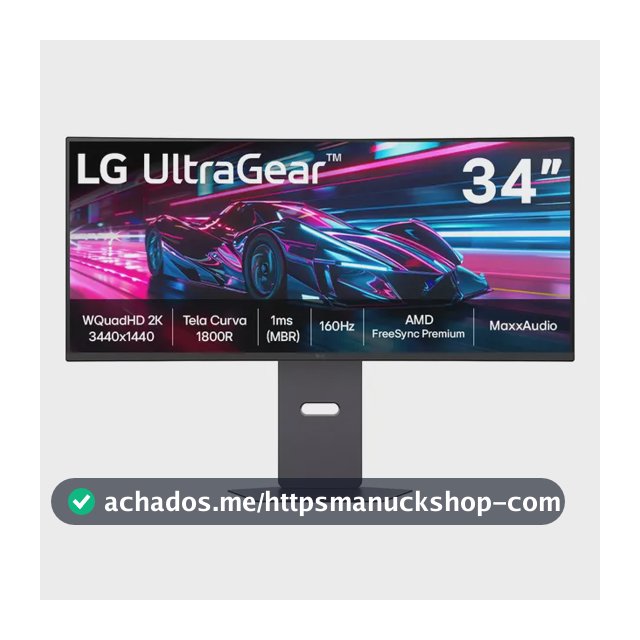 Monitor Gamer LG UltraGear Curvo 34"- QuadHD 2K, UltraWide 1800R, 160Hz, 1ms (MBR), AMD FreeSync Premium, HDR10, MaxxAudio, Preto -34G600A