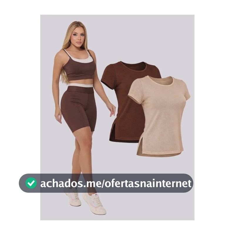 Conjunto Fitness 3 Pçs Top + Bermuda C/ Bolso Blusa Dry Fit Marrom M