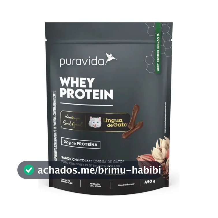 Proteína Isolada Do Soro De Leite Puravida Whey Isolado Em Pó Sabor Chocolate Língua De Gato 450g