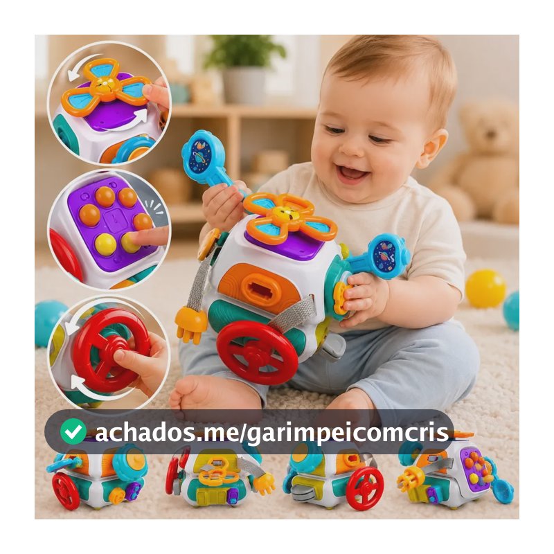 Brinquedo Educativo 10 Em 1 Cubo Sensorial Montessori Bebê Branco