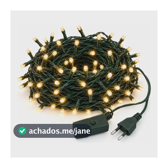 Cordão Pisca 100 Leds Natal Luz Branca Quente Fio Verde 10m Branco Quente 127v