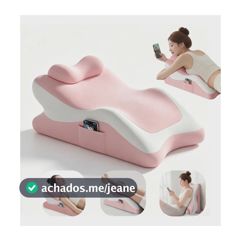 Travesseiro Cunha Triangular Ortopédico Espuma de Memória Rosa + Tapa Olhos e Protetor Auricular