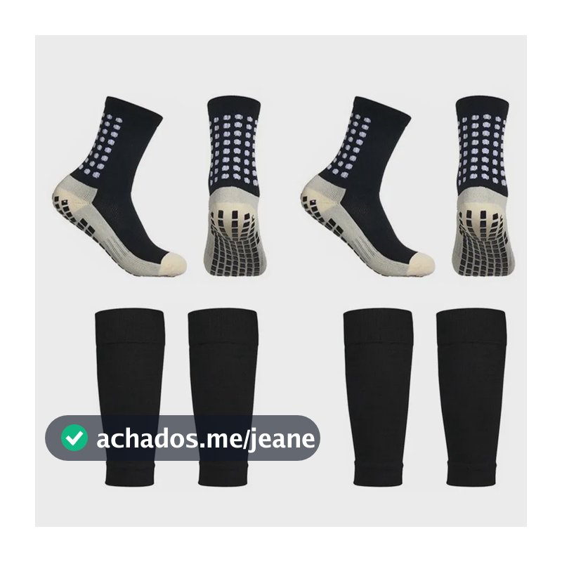 Kit 2 Meia Antiderrapante Soccer + Meião Cortado Canelito Tamanho 38-44 Preto