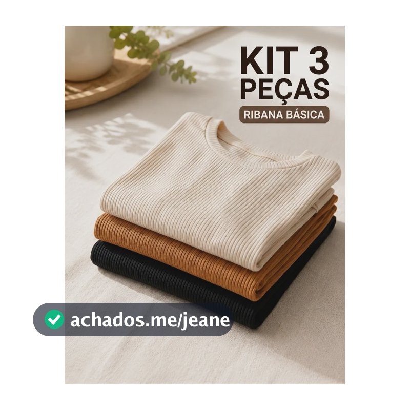 Kit 3 Blusa Feminina Ribana Canelado Básica Casual Preto / Bege / Off White Canelado P/m (36-42)