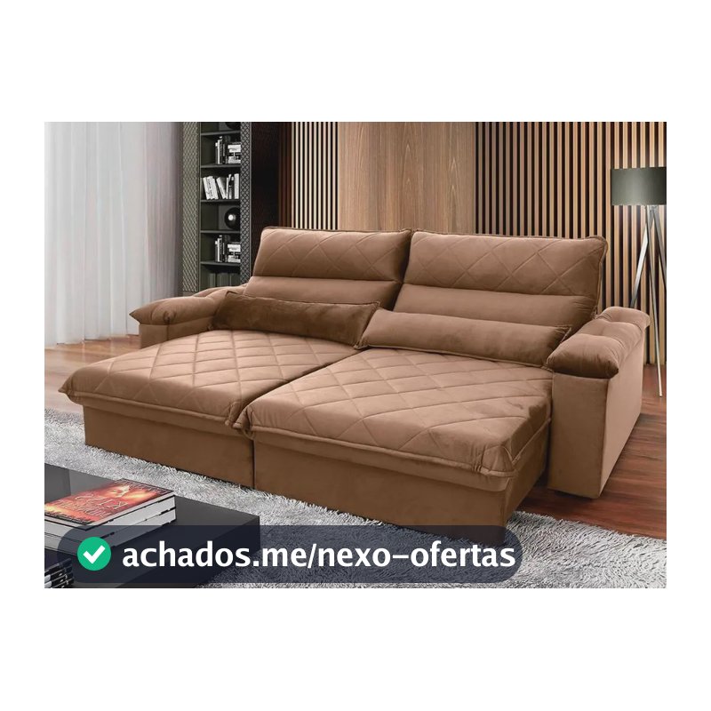 Sofá Retrátil/reclinável Grécia 2,10m Velut Bege C/ Molas Bege