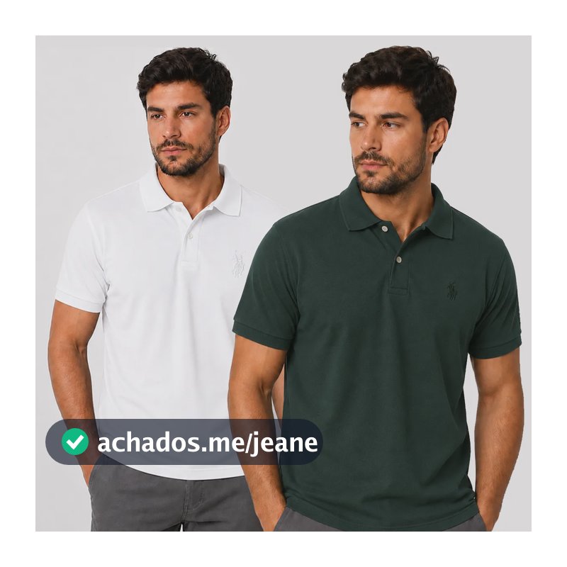 Kit 2 Camisas Masculinas Polo Piquet Casual Branco E Verde Militar Gg Liso