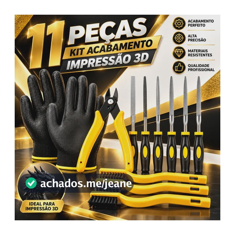Kit Acabamento Impressão 3d Limas Alicate Escovas 11 Peças Amarelo