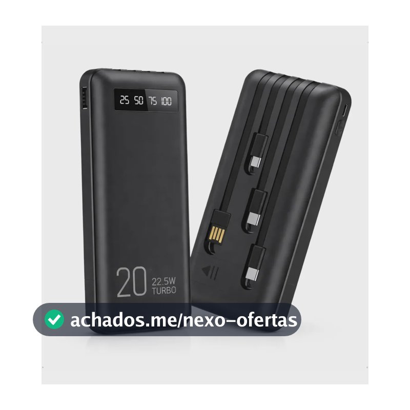 Power Bank 20000mah Carregador Portátil Turbo Rápido 22.5w Display Digital Preto