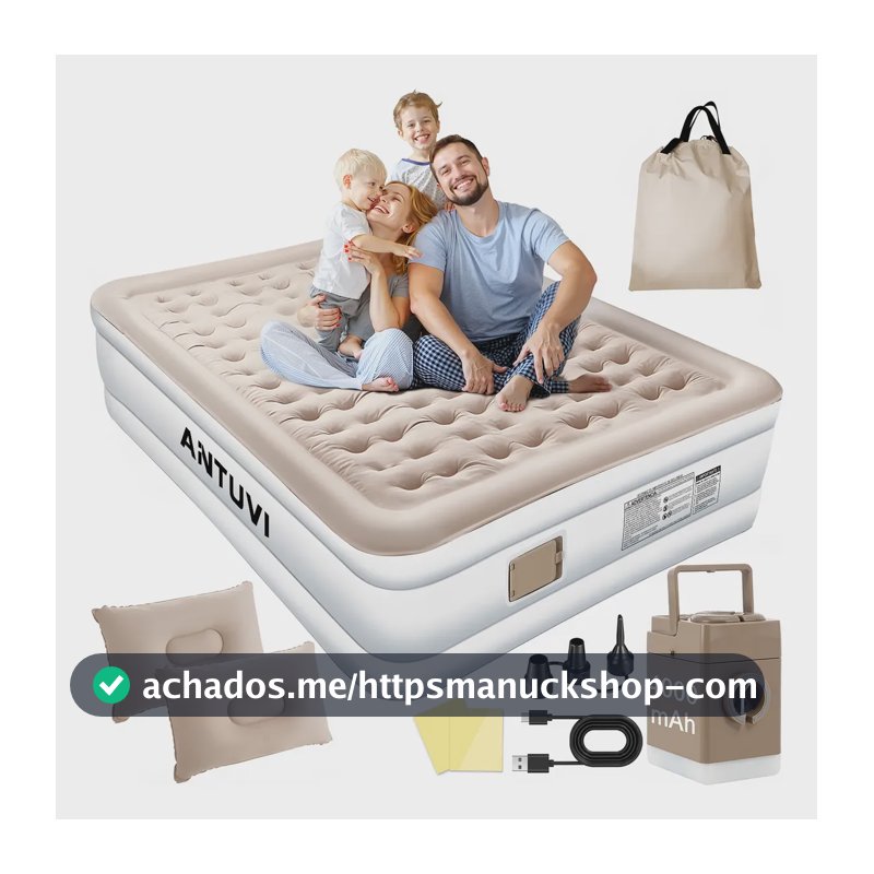 Colchão Inflável Queen Com C/ Bomba Bivolt Usb+2 Travesseiro Cáqui