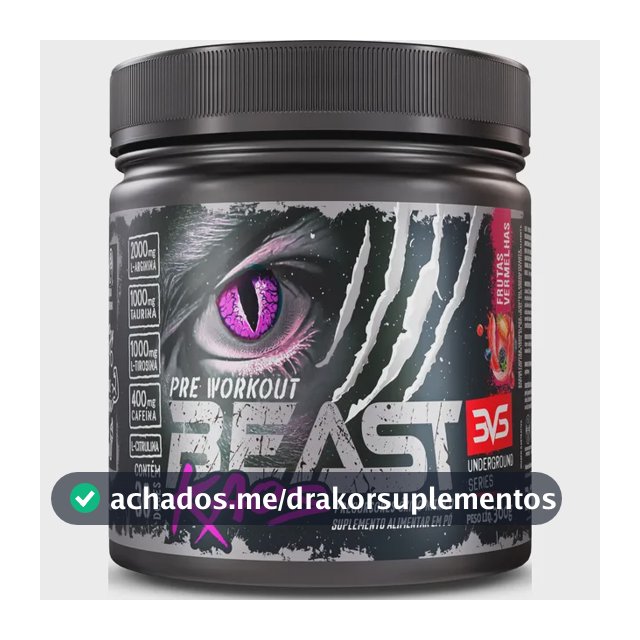Pré Treino Beast Kaos 300g - Sabor Frutas Vermelhas - Extra Forte Com Citrulina, Beta Alanina, Cafeína, Arginina, Taurina E Tirosina