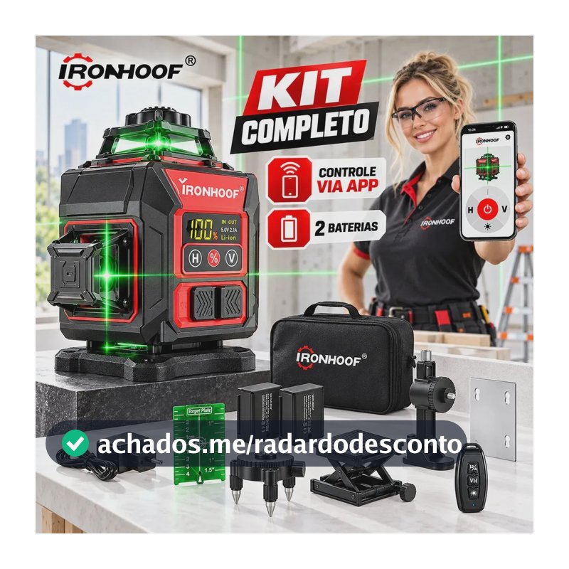 Nivel Laser 16 Linhas Verde Profissional Autonivelante Com 2 Baterias + Suporte Magnético