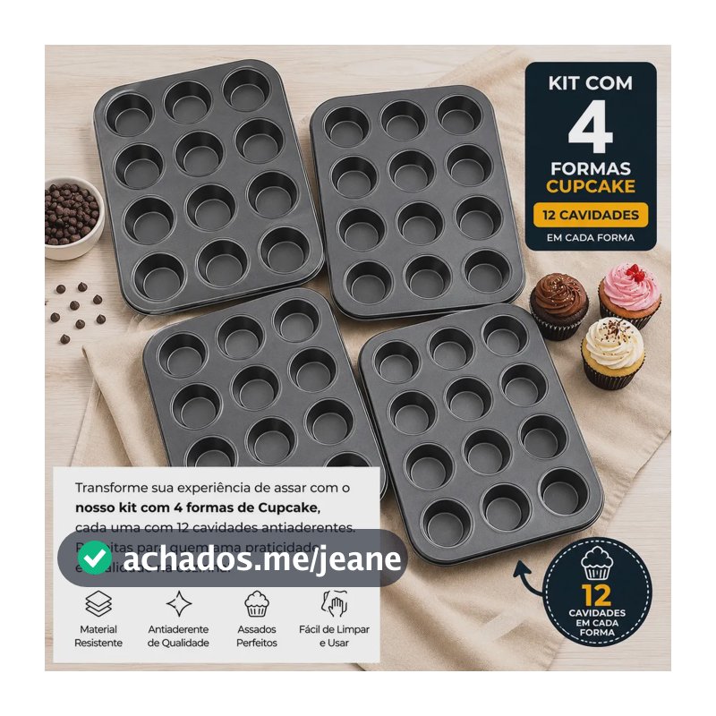 Kit com 4 Formas Assadeira Starhouse Antiaderente de Teflon para Cupcake e Pão de Queijo