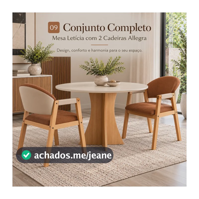 Kit Mesa Letícia Com 2 Cadeiras Allegra Terracota Off White Naturale