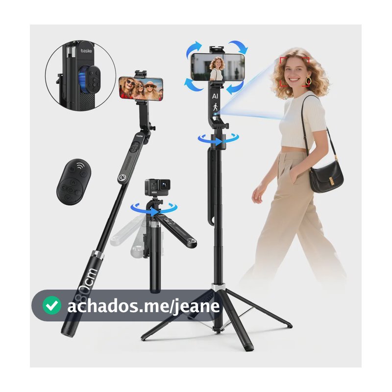 Tripé Para Celular e Câmera Basike 180cm com Rastreamento Facial IA e Controle Bluetooth