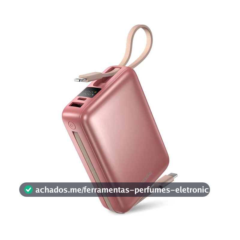 Carregador Portátil Power Bank Basike 20000mAh 22.5W Rápido Cabos Embutidos Tipo C iPhone Samsung