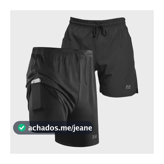 2 Shorts 2 Em 1 Compressão Bolso Celular Treino Academia Fit