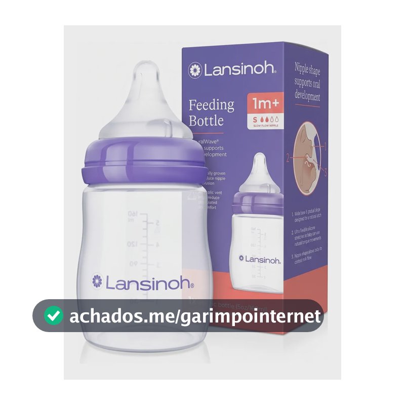 Mamadeira Lansinoh 160ml Anticólica Com Bico Fluxo Lento Transparente E Roxo