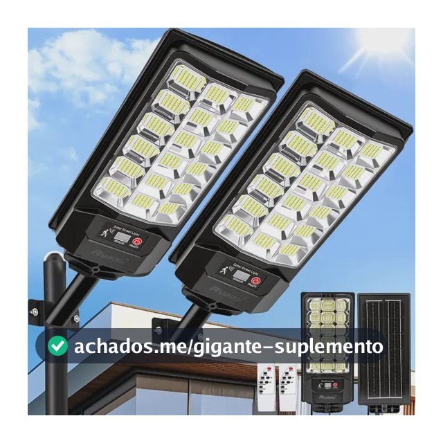 Kit 2 Refletor Solar Led Holofote 1100W Lampada Solar Ip67 Com Sensor Controle
