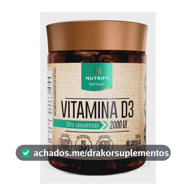 Nutrify - Vitamina D3 2.000 UI - Para Ossos, Músculos e Imunidade - 60 Cápsulas - Sabor Neutro