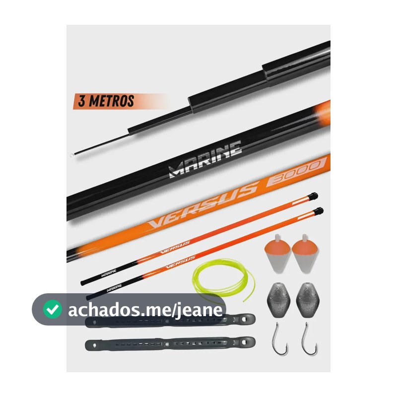 Kit 2 Vara Telescópica De Mão Lisa 3m Marine Versus Completo Laranja