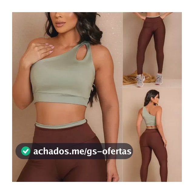 Conjunto Fitness Top Nula Manga E Calça Academia Bicolor  Marrom M (40)