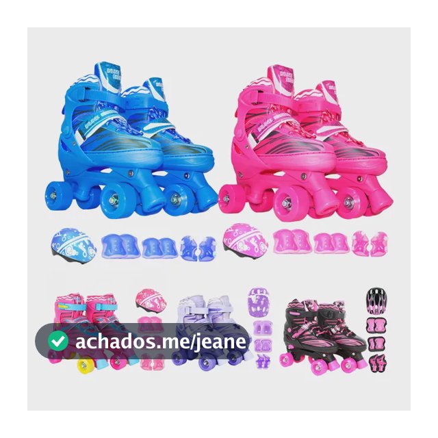 Patins Infantil 4 Rodas Roller Ajustável Capacete Proteção