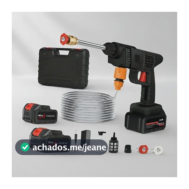 Lava Jato Portátil Alta Pressao Lavadora 2 Baterias + Maleta Preto Recarregavel Elétrica Lavar Carro Profissional Potência Turbo Limpeza Compacta Potente Regulável Lavagem Automotivo Evolufix