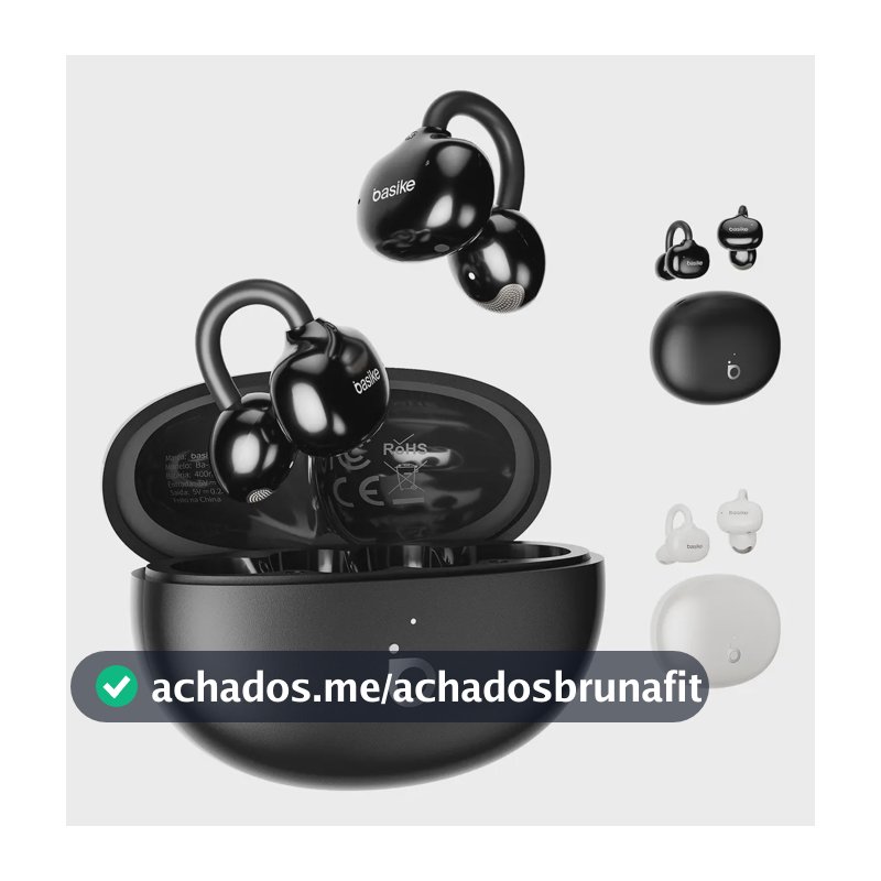 Basike Fone de Ouvido Sem Fio Ear-Clip Ba-FON349 Bluetooth 6.0 , Cancelamento de Ruídos, Estéreo, Bateria 30H, IPX5 Á Prova de Água, Ergonômico e Confortável, Música e Ligações