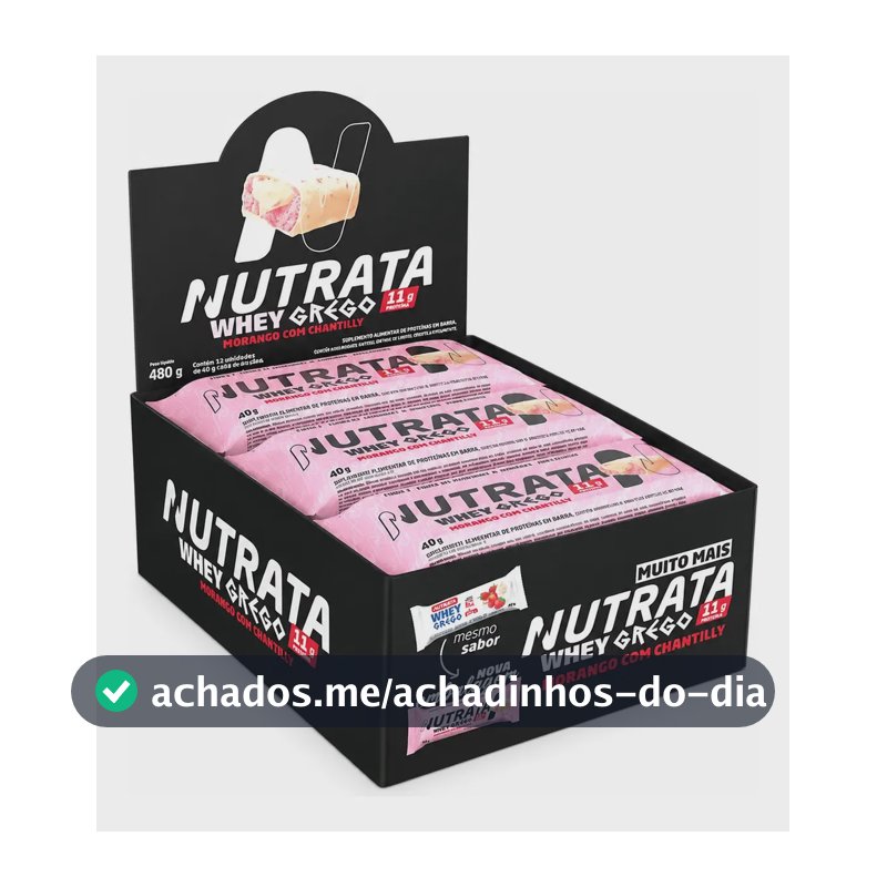 Barra de proteínas Nutrata WHEY Grego 40G sabor Morango com chantilly x 480g 12 un