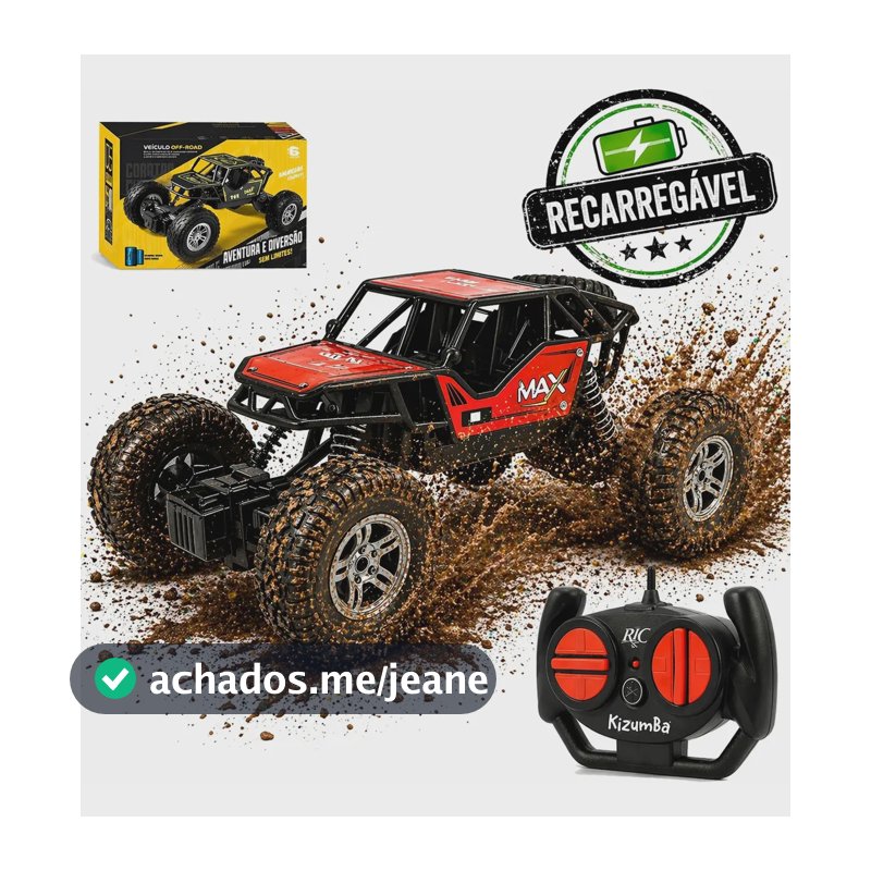 Carrinho Controle Remoto Rally Jipe Max Carro Grande Bateria Recarregavel Off Road Com Amortecedores 4x4 Brinquedo Kizumba