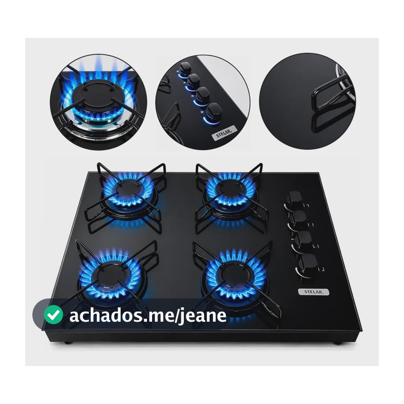 Fogão Cooktop De Mesa Portátil A Gás 4 Bocas Euro Stelar Preto