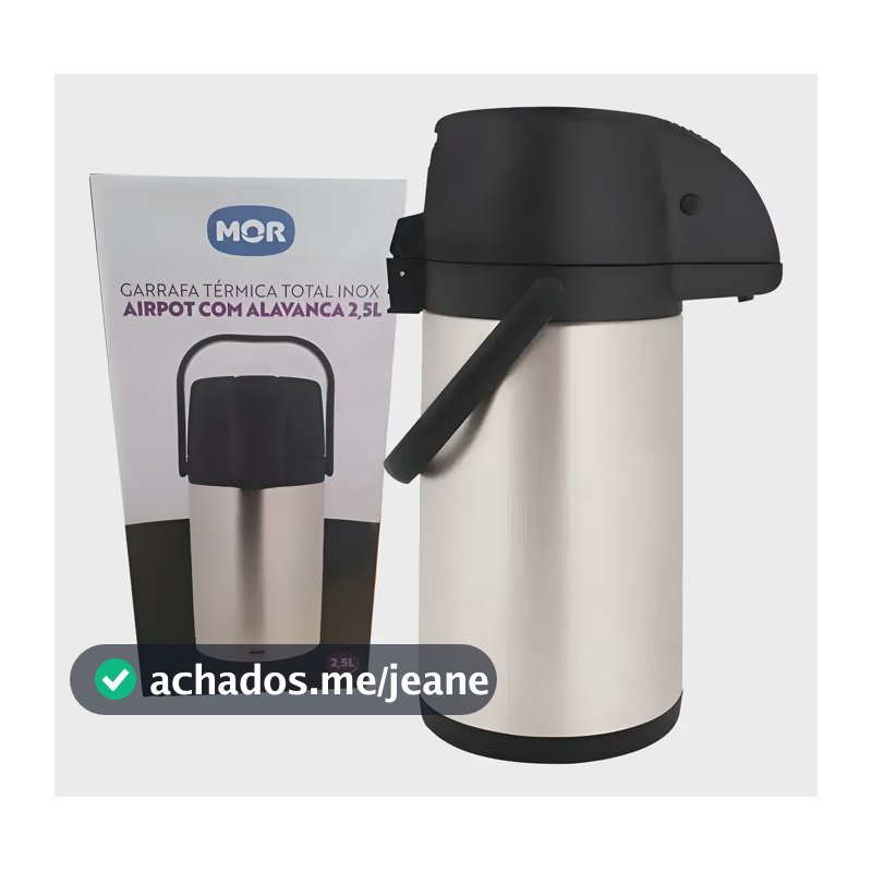 Garrafa Térmica Vácuo Inox Airpot Com Alavanca 2,5l Mor Prateado Com Preto