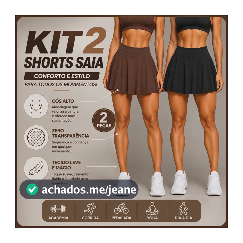 Kit 2 Short Saia Academia Feminino Cós Alta Legging Fitness Preto/marrom M