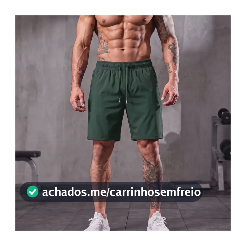 Short Masculino Bermuda Esportiva Slim Fit Secagem Rápida Verde Militar P