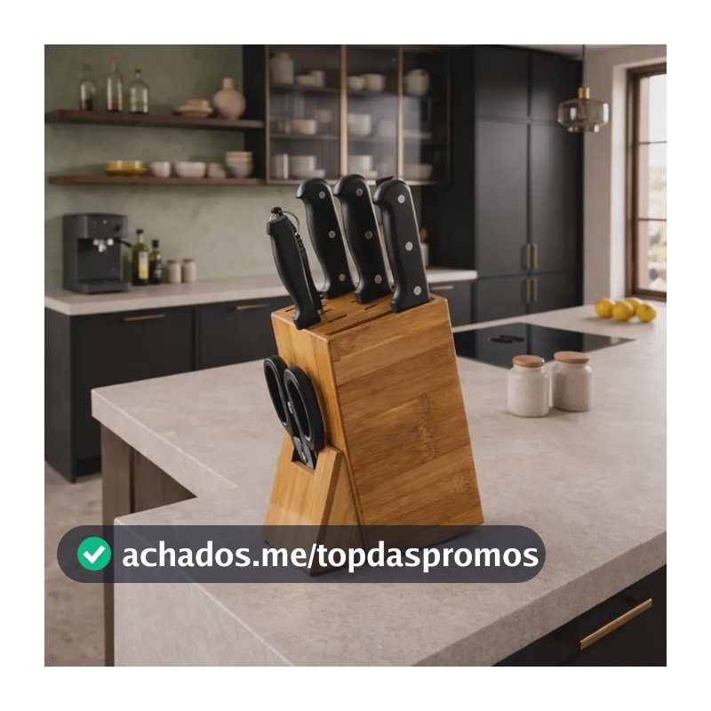 Faqueiro Porta Facas Bambu Cozinha Cepo Tesoura Marrom-claro