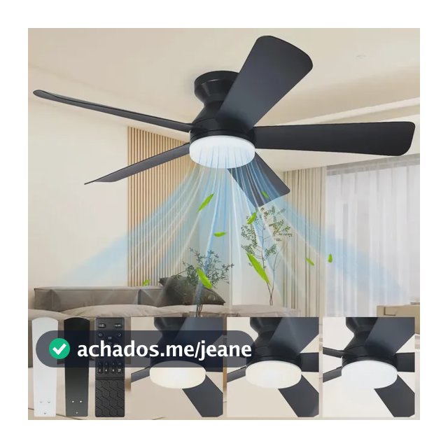 Ventilador de Teto 42" Com Luz LED, 5 Pás, Motor Silencioso e Controle Remoto Para Sala ou Quarto