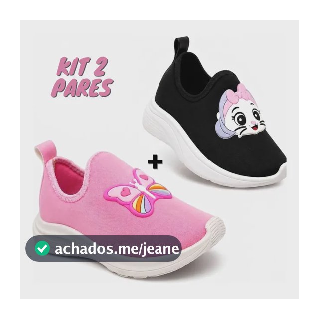 Kit 2 Pares Tênis Calce Fácil Infantil Menina Conforto Macio