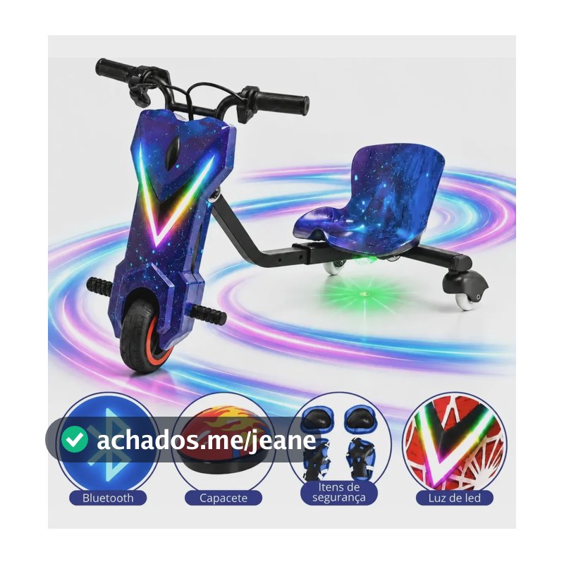 Triciclo Drift Elétrico Infantil Mini Moto 6.5' Bluetooth Roxo