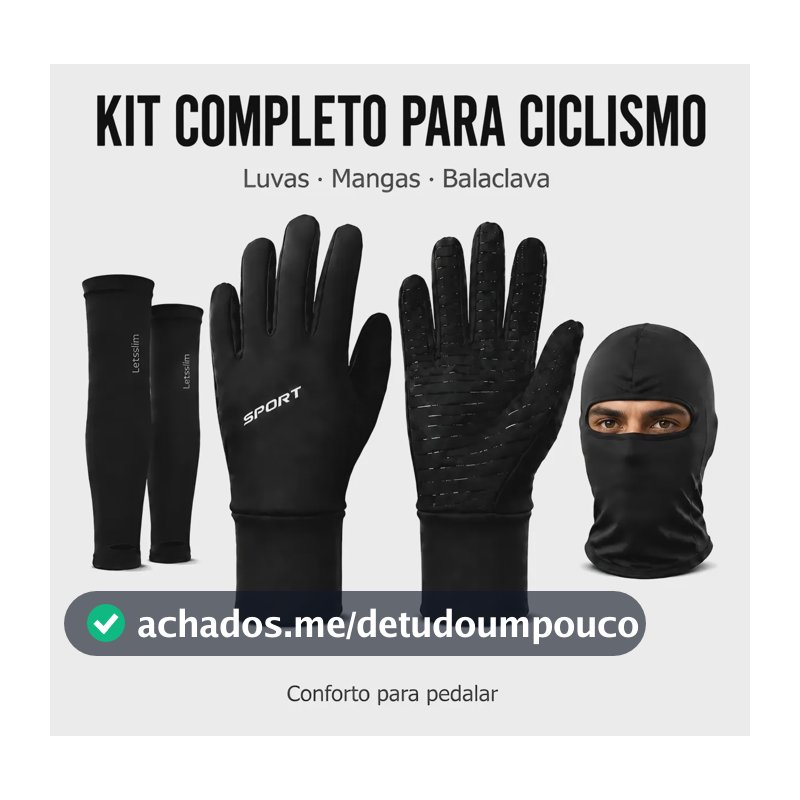 Kit Moto 3 Peças/balaclava + Lvaus Moto + Mangas Proteção Uv Preto Único